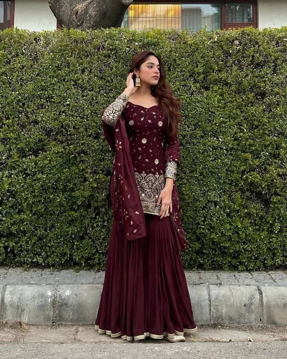 Maroon Kurta Gharara Set